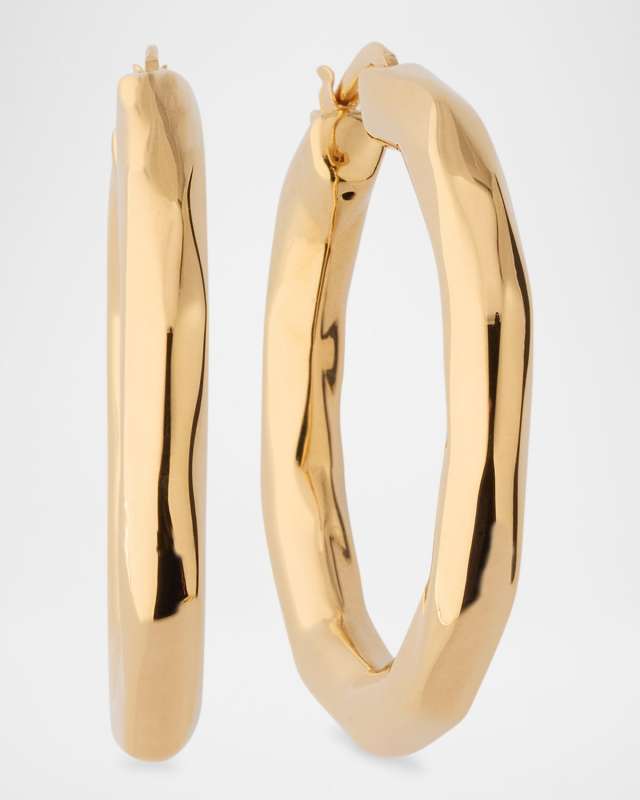 18K Yellow Gold Faceted Hoop Earrings